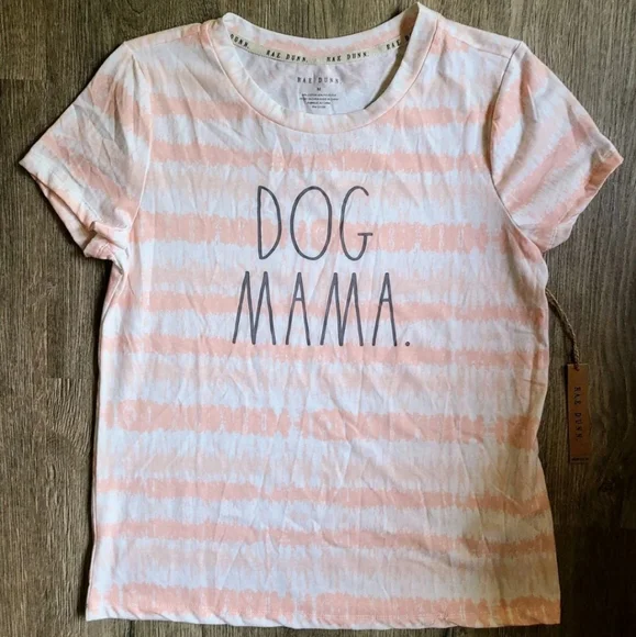 Sold NWT Rae Dunn 'DOG MAMA' Striped Dyed T-shirt - Size Medium - Picture 5 of 9